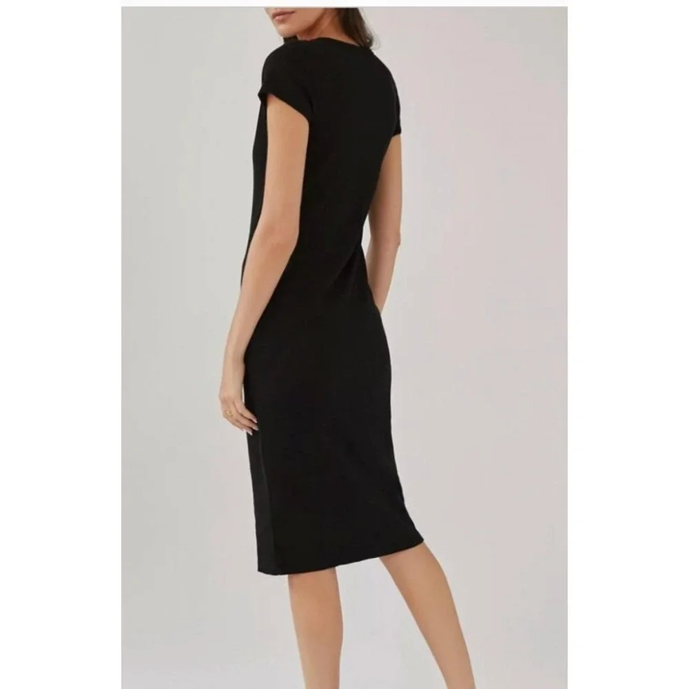 Anthropologie t.la Black Ribbed‎ Cutout Midi Bodycon Dress XS New LBD NWT